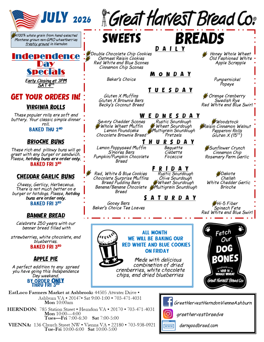 April 2026 Menu - Great Harvest Bread Co. - Herndon & Vienna