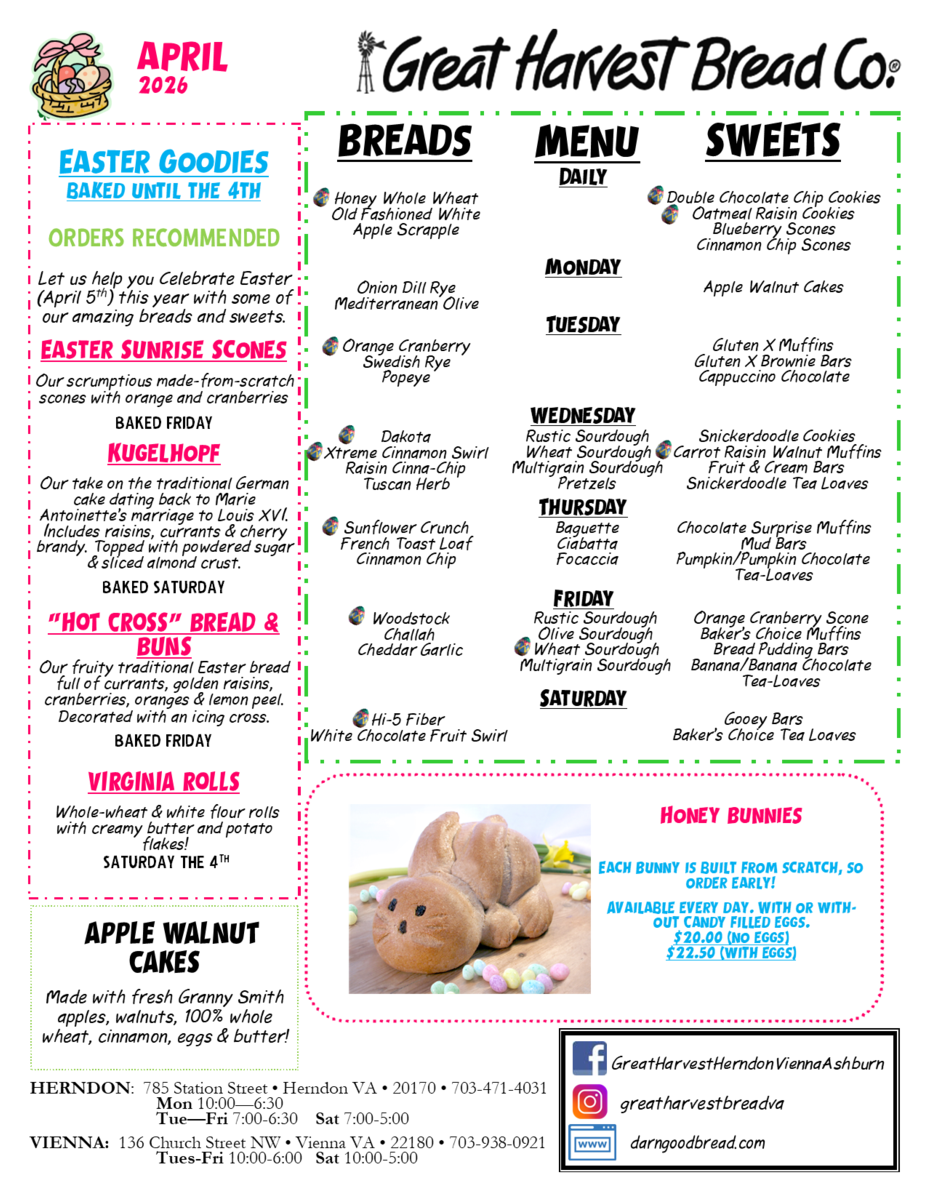 April 2026 Menu - Great Harvest Bread Co. - Herndon & Vienna