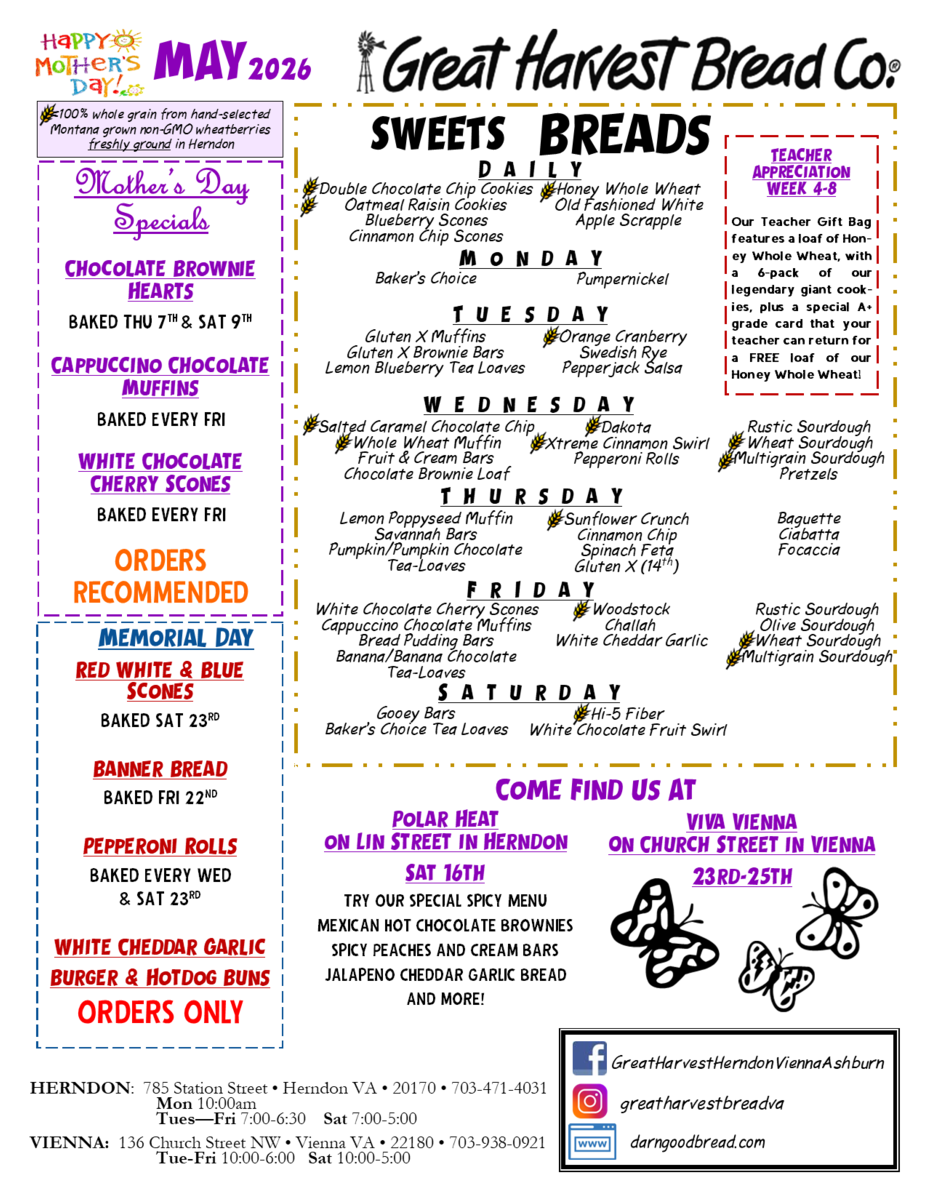 April 2026 Menu - Great Harvest Bread Co. - Herndon & Vienna